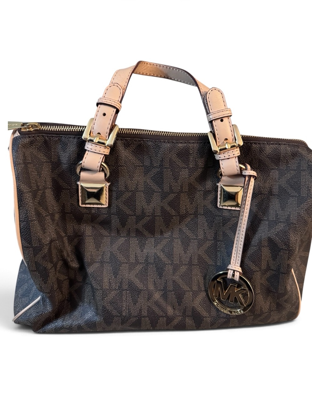 Authentic Michael Kors Brown Monogram MK Hamilton Satchel Handbag